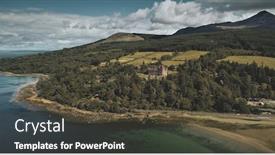  Presentation with scotland - Colorful PPT theme enhanced with scotland-arran-island-landscape-aerial backdrop and a tawny brown colored foreground
