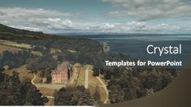  Presentation with green beauty - Audience pleasing slide deck consisting of scotland-landscape-medieval-castle-aerial backdrop and a gray colored foreground