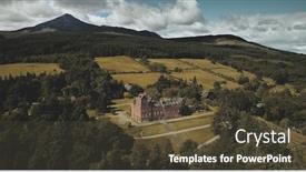  Presentation with historical building - PPT theme featuring scotland-ocean-coast-landscape-aerial background and a tawny brown colored foreground