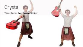  Presentation with guitar - Colorful presentation design enhanced with scotsman-playing-guitar-isolated backdrop and a white colored foreground