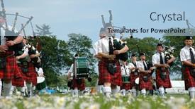  Presentation with marching band - Presentation theme with scottish-band-marching-on-grass background and a light blue colored foreground