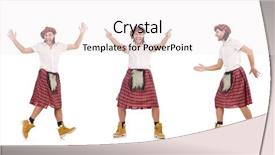  Presentation with urine of funny - Audience pleasing theme consisting of scottish dance - funny scotsman isolated on white backdrop and a sky blue colored foreground