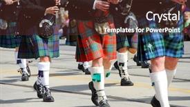  Presentation with marching band - Colorful PPT theme enhanced with scottish marching band at city backdrop and a tawny brown colored foreground