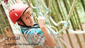 Presentation with activity - Presentation theme featuring scouting sports - boy at climbing activity background and a coral colored foreground