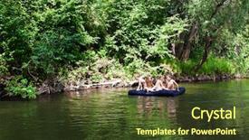  Presentation with adventure river - Audience pleasing PPT theme consisting of scouting sports - children floating on the river backdrop and a tawny brown colored foreground