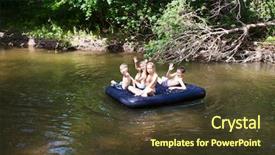  Presentation with adventure river - Presentation design consisting of scouting sports - children floating on the river background and a tawny brown colored foreground