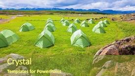  Presentation with scouting - Presentation design enhanced with scouting sports - july in iceland green tent background and a  colored foreground