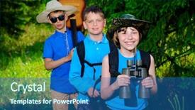  Presentation with outdoor activities - Presentation consisting of scouting sports - three boys friends go hiking background and a ocean colored foreground