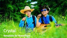  Presentation with outdoor activities - Presentation theme enhanced with scouting sports - two boys friends go hiking background and a seafoam green colored foreground