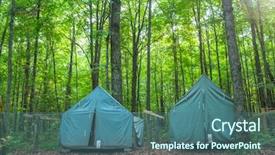  Presentation with scouting - Colorful presentation design enhanced with scouting sports - wall style camping tents backdrop and a ocean colored foreground