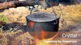  Presentation with scouts camping - Slides with scouts camping - tourist kettle over hot camp background and a coral colored foreground