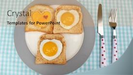  Presentation with napkin - Slide set enhanced with scrambled eggs with bread on plate on color napkin background and a yellow colored foreground