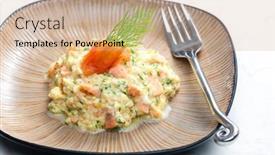  Presentation with salmon - Slide set with scrambled-eggs-with-smoked-salmon background and a coral colored foreground