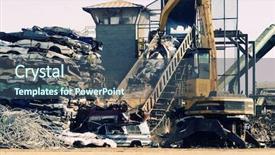  Presentation with scrap yard - Amazing theme having scrap metal junk yard giant crane picking up pieces of old cars for recycling backdrop and a ocean colored foreground
