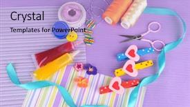  Presentation with scrapbooking - PPT theme having scrapbooking craft materials on bright background background and a light blue colored foreground