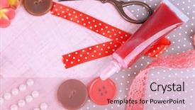  Presentation with scrapbooking - PPT layouts with scrapbooking craft materials on bright background background and a coral colored foreground