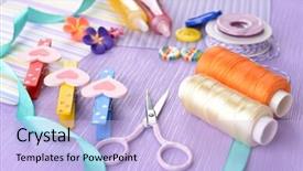  Presentation with scrapbooking - Presentation design having scrapbooking craft materials on bright background background and a light blue colored foreground