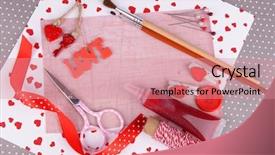  Presentation with scrapbooking - Theme enhanced with scrapbooking-craft-materials-on-bright background and a coral colored foreground