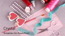  Presentation with scrapbooking - Cool new slides with scrapbooking craft materials on bright background backdrop and a lemonade colored foreground