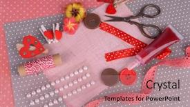  Presentation with scrapbooking - Amazing PPT theme having scrapbooking craft materials on bright background backdrop and a coral colored foreground