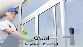  Presentation with professional - PPT theme consisting of scraper - professional cleaning young man washes background and a lemonade colored foreground