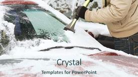  Presentation with winter ice - Presentation design enhanced with scraper - transportation winter and vehicle concept background and a sky blue colored foreground