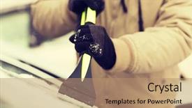  Presentation with winter ice - Slides enhanced with scraper - transportation winter and vehicle concept background and a coral colored foreground