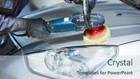  Presentation with auto collision repair - Colorful slides enhanced with scratch - auto mechanic buffing car autobody backdrop and a sky blue colored foreground