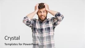  Presentation with camera - Presentation design enhanced with scratch - portrait of a shocked young background and a white colored foreground