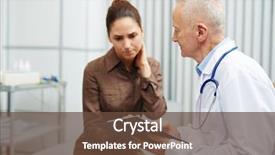  Presentation with lab coat - Amazing slides having scratch cards - sad nervous young woman touching backdrop and a tawny brown colored foreground