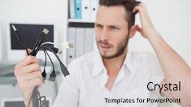  Presentation with wires - PPT layouts featuring scratching head - confused computer engineer looking background and a  colored foreground
