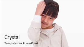  Presentation with thinking - Amazing PPT theme having scratching head - cute girl thinking backdrop and a white colored foreground