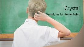  Presentation with elementary school female career day - Audience pleasing theme consisting of scratching head - puzzled student looking at blackboard backdrop and a  colored foreground