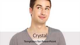  Presentation with young - Cool new theme with scratching head - puzzled young guy closeup backdrop and a mint green colored foreground