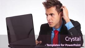  Presentation with young business man - Slides featuring scratching head - young business man sitting background and a wine colored foreground