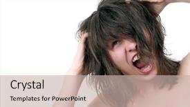  Presentation with hair - Amazing slides having scratching head - young woman furiously scratches her backdrop and a mint green colored foreground