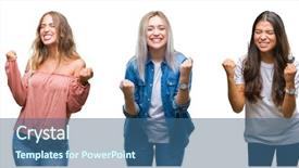  Presentation with women success - Slides having scream - collage of young beautiful grop background and a  colored foreground