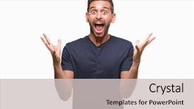  Presentation with winner - Audience pleasing presentation consisting of scream - young handsome man over isolated backdrop and a light gray colored foreground