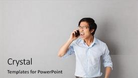  Presentation with angry - Presentation theme having scream desperation - angry asian business man standing background and a light gray colored foreground