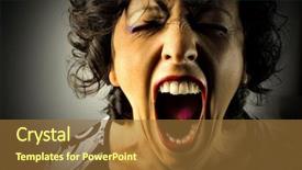  Presentation with bag iv fluid closeup saline - Presentation enhanced with scream desperation - closeup of woman screaming background and a tawny brown colored foreground