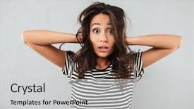  Presentation with wrinkles gray hair - Audience pleasing PPT theme consisting of scream desperation - frustrated confused asian woman keeping backdrop and a light gray colored foreground