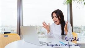  Presentation with young man holdng laptop on lap money - Colorful slide deck enhanced with scream desperation - mad angry young businesswoman screaming backdrop and a sky blue colored foreground