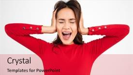  Presentation with hands-holding - Theme with scream desperation - portrait of an annoyed irritated background and a red colored foreground