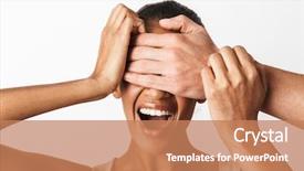  Presentation with blue eyes technology eye scan - Audience pleasing PPT theme consisting of scream desperation - scared screaming young african woman backdrop and a coral colored foreground