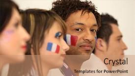  Presentation with sports fans - Slide deck enhanced with screamer - four french sports fans stood background and a coral colored foreground