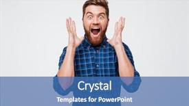  Presentation with camera - PPT theme featuring screaming happy bearded man background and a ocean colored foreground