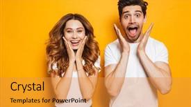  Presentation with photo - Beautiful PPT theme featuring screaming in surprise or delight backdrop and a gold colored foreground