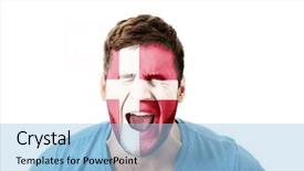  Presentation with denmark - Presentation design featuring screaming man with denmark flag background and a light blue colored foreground