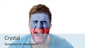  Presentation with flag - Presentation theme featuring screaming man with lichtenstein flag background and a  colored foreground