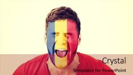  Presentation with free romania flag - PPT theme enhanced with screaming man with romania flag background and a  colored foreground